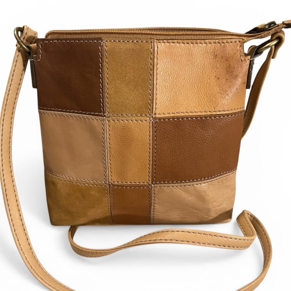 Fossil Vintage Genuine Leather & Suede Patchwork Small Crossbody Bag